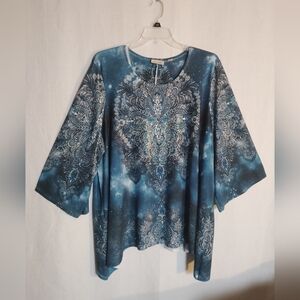 Avenue Women's Plus Blue Gray Silver Velvet Stretch Blouse Tunic Size 18/20W (4X